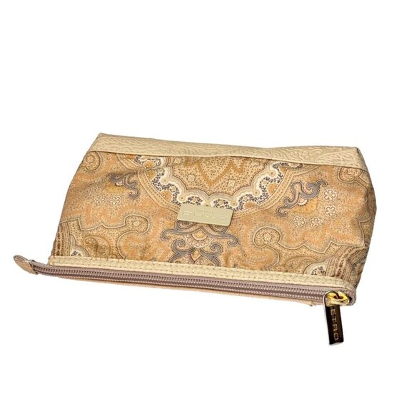 ETRO Cosmetic Make Up Bag Beige Tan Paisley Embossed Faux Leather - Picture 8 of 10